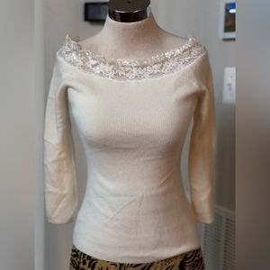 Bebe off shoulder lace trim sweater